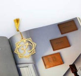 OM Symbol in Floral pattern Golden Brass Metal Bookmark with Golden Tassel - Perfect Gift for Friends & Family