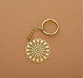Floral Brass Key Chain Ring in Golden Finish
