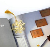 Ganesha Ganpati in lotus Golden Brass Metal Bookmark with Golden Tassel - Perfect Gift for Friends & Family