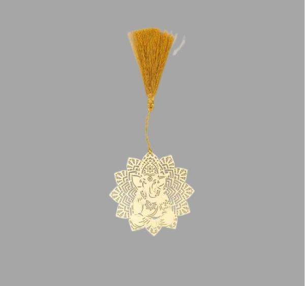 Lotus Ganesha Golden Brass Metal Bookmark with Golden Tassel - Perfect Gift for Friends & Family