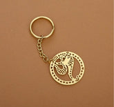 Om Ganesha Brass Key Chain Ring in Golden Finish