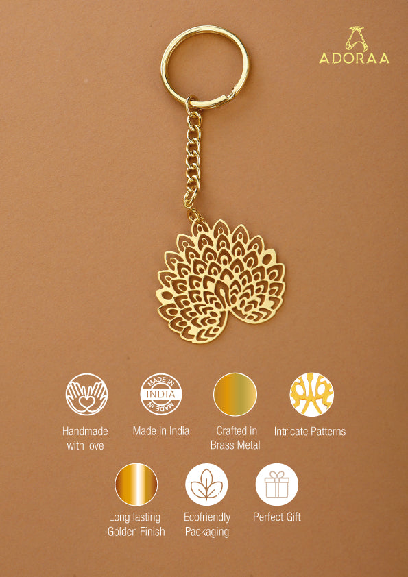 Peacock Brass Key Chain Ring in Golden Finish