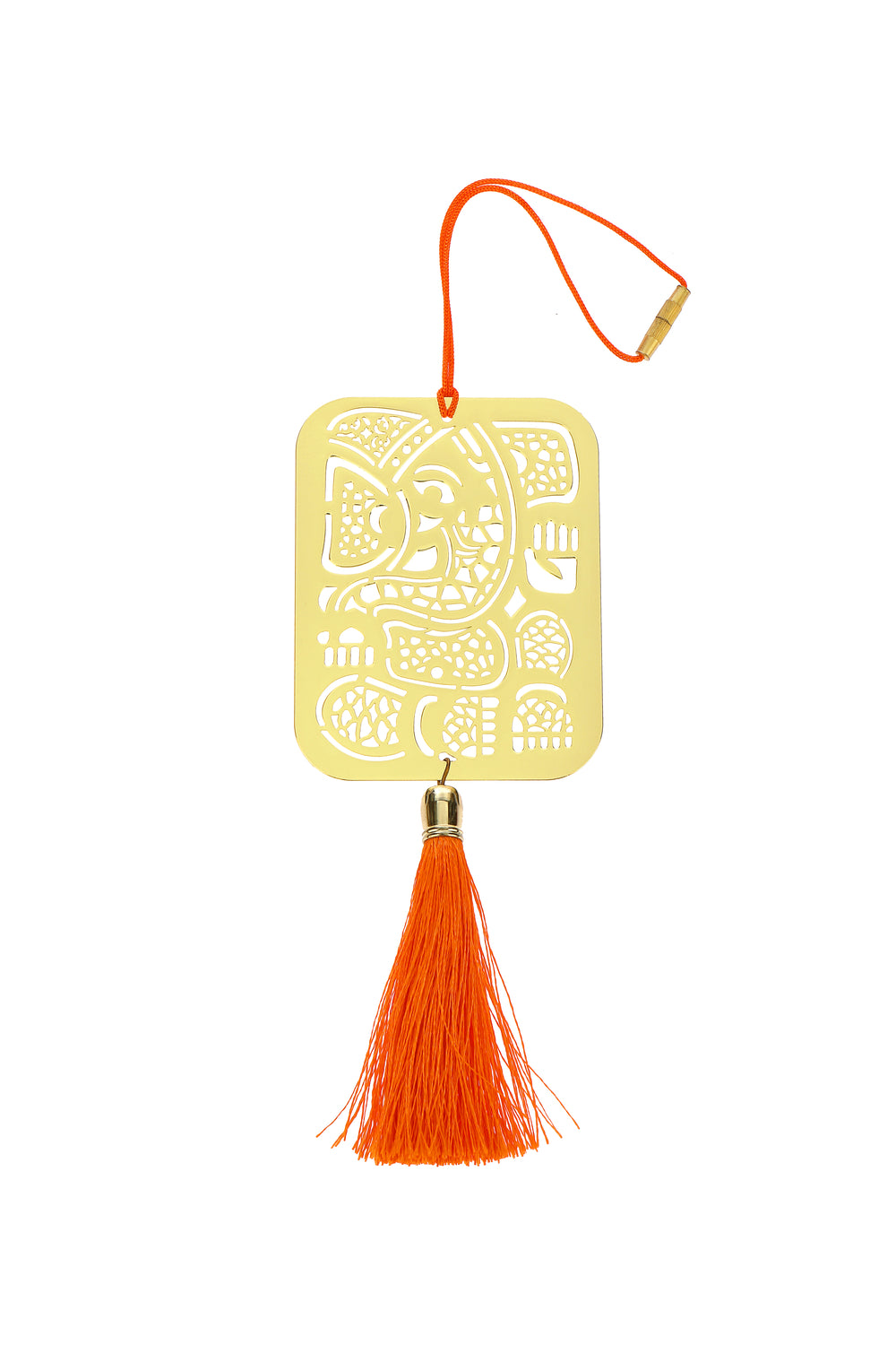 Geometrical Ganesha Car Rearview mirror hanging in brass