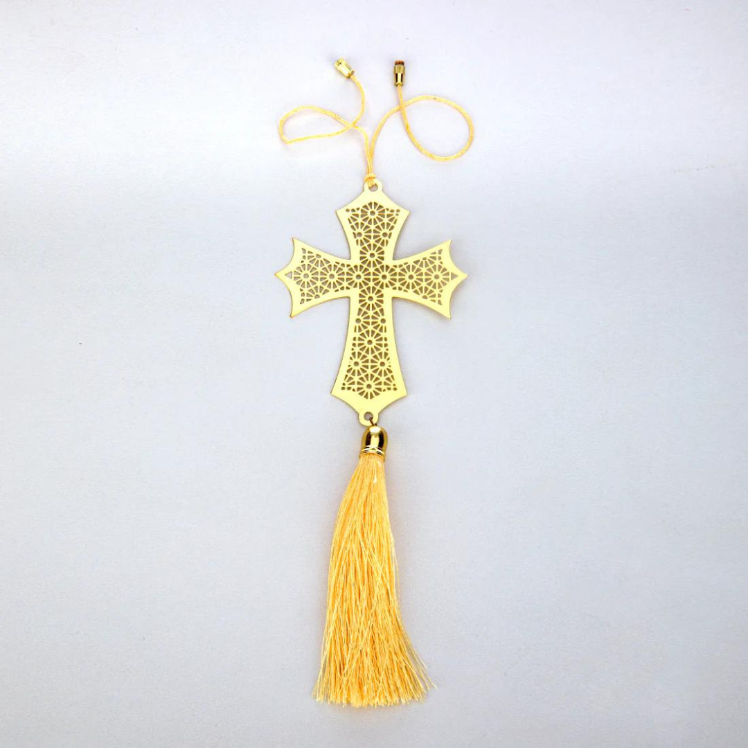 Cross Christian Hanging Accessories for Car rear view mirror Decor in Brass