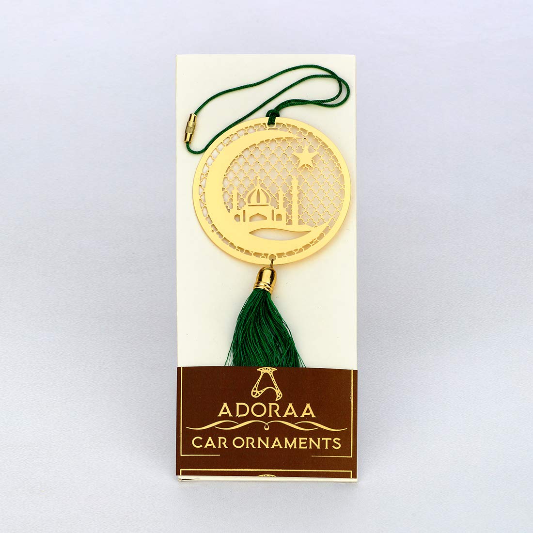 Pack of 2 - Islamic Muslim Crescent Hanging Accessories for Car rear view mirror Décor in Brass
