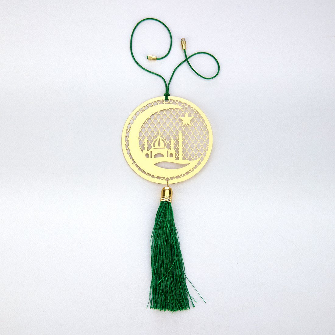 Pack of 2 - Islamic Muslim Crescent Hanging Accessories for Car rear view mirror Décor in Brass