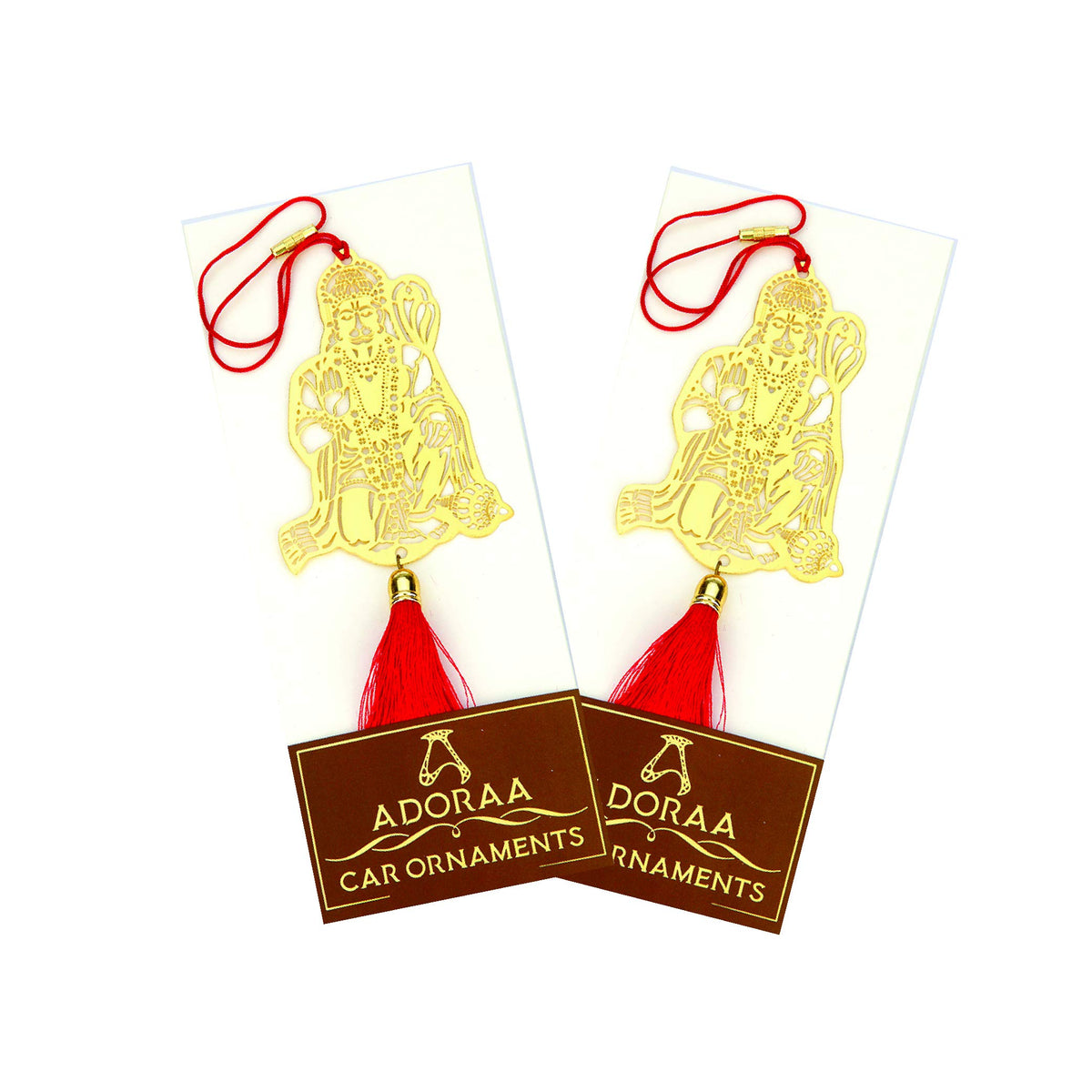 Pack of 2 - Jai Hanuman Bajrang Bali Hanging Accessories for Car rear view mirror Décor in Brass