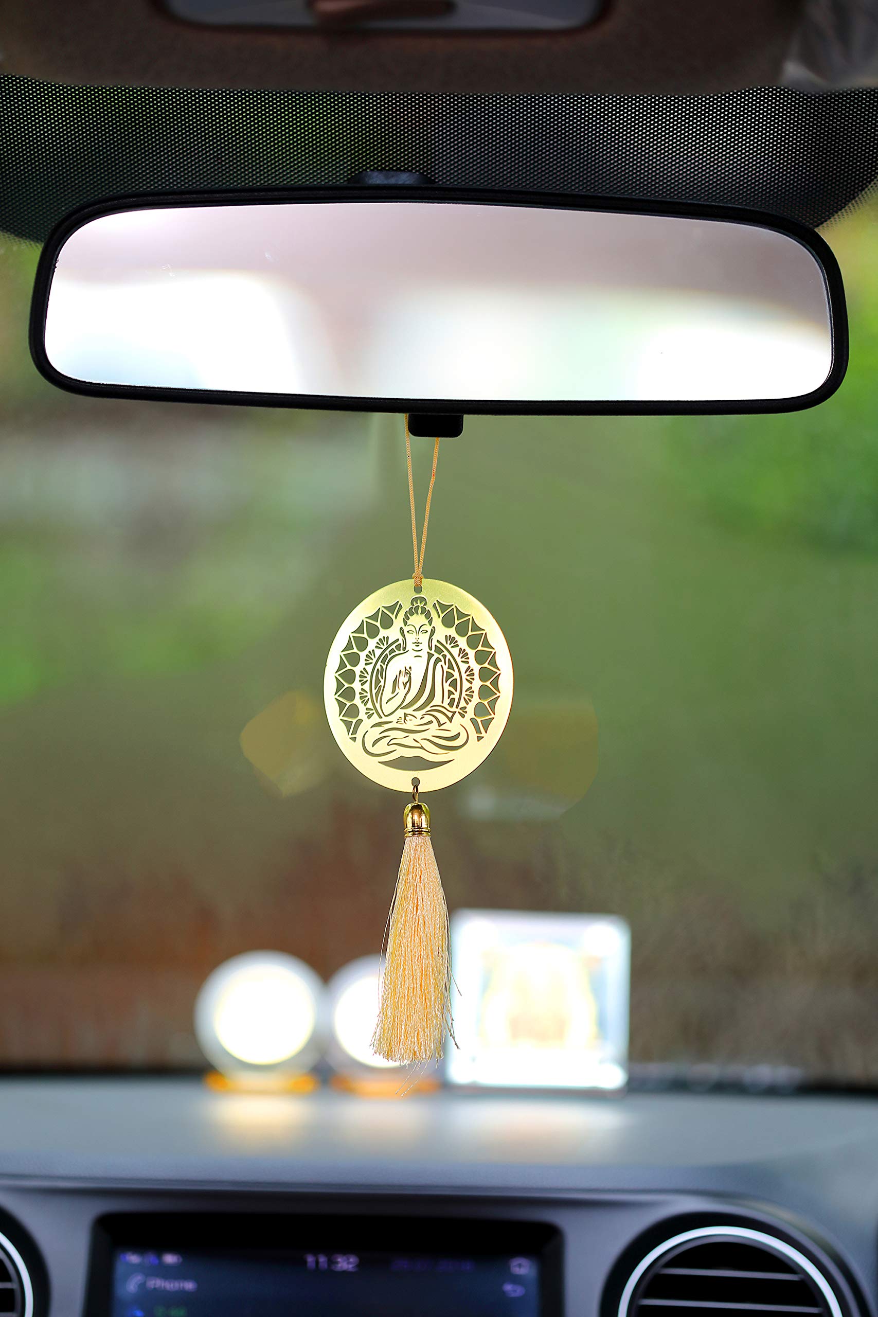 Pack of 2 - Buddha Hanging Accessories for Car rear view mirror Décor in Brass