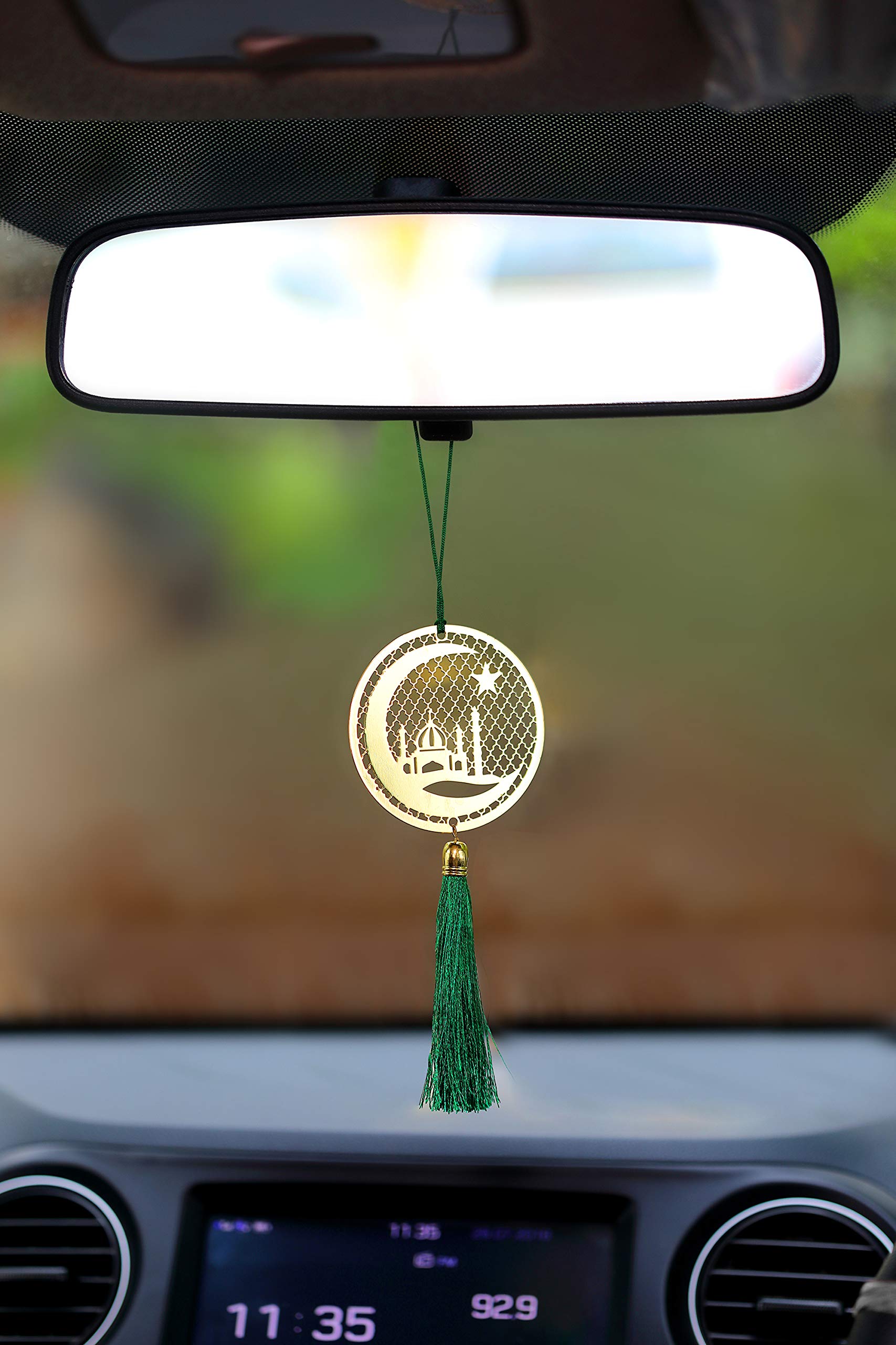 Pack of 2 - Islamic Muslim Crescent Hanging Accessories for Car rear view mirror Décor in Brass