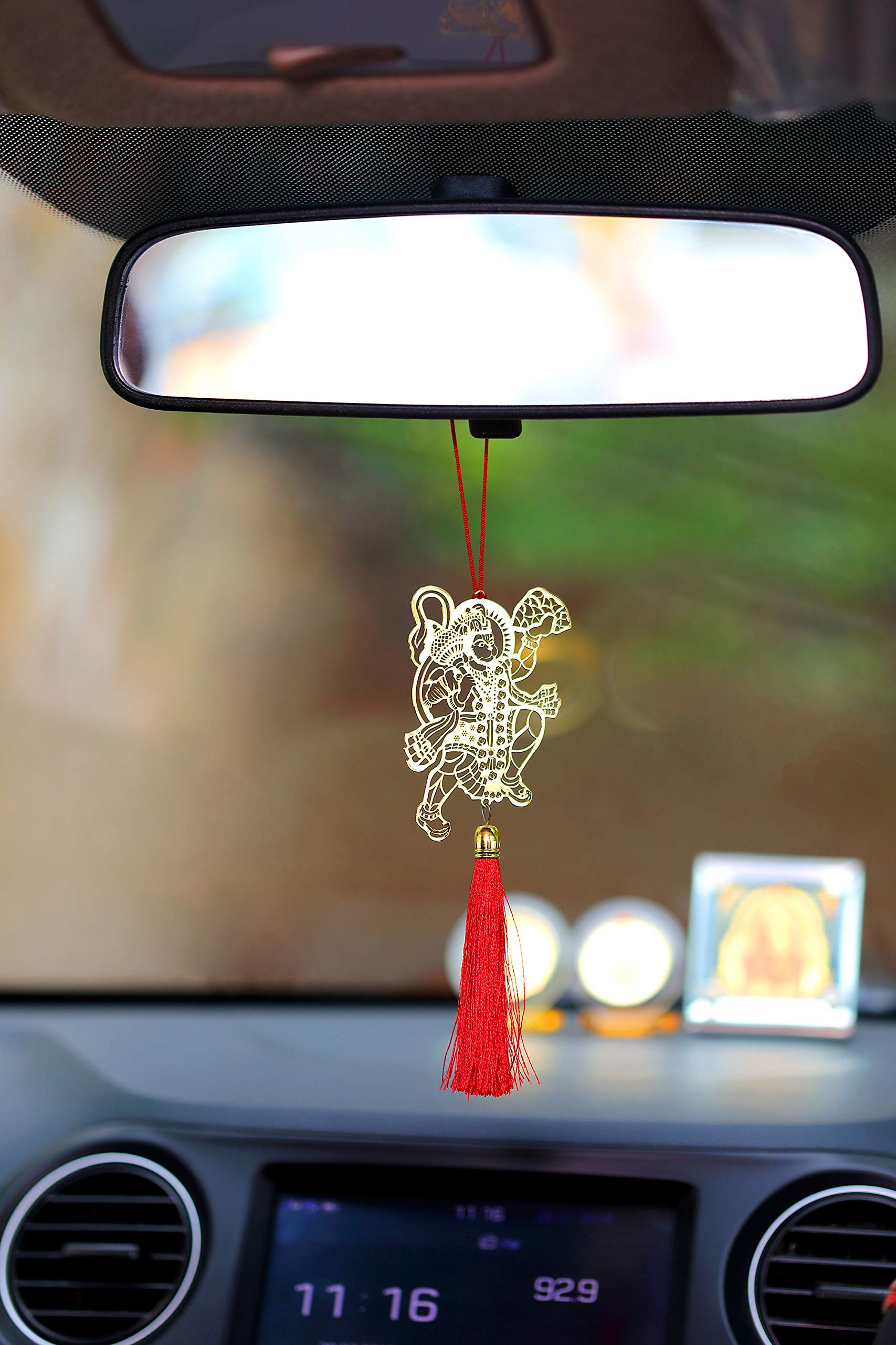 Pack of 2 - Flying Hanuman/ Bajrang Bali Hanging Accessories for Car rear view mirror Décor in Brass