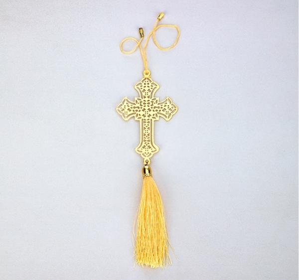 Christian Jesus Cross Hanging Accessories for Car rear view mirror Decor in Brass