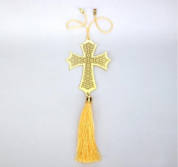Cross Christian Hanging Accessories for Car rear view mirror Decor in Brass