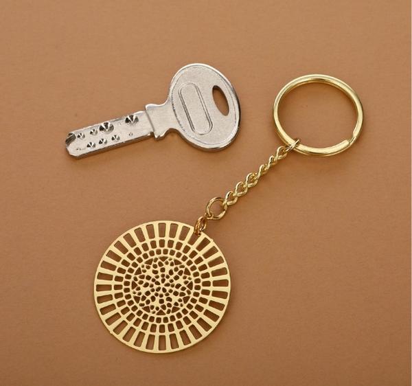 Adoraa's Dial Design Brass Key Chain Ring in Golden Finish