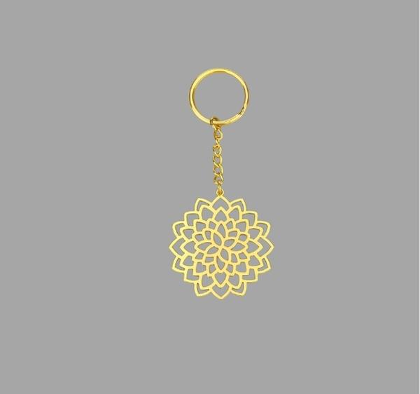 Floral Lotus Brass Key Chain