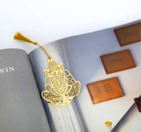 Ganesha Ganpati Golden Brass Metal Bookmark with Golden Tassel - Perfect Gift for Friends & Family
