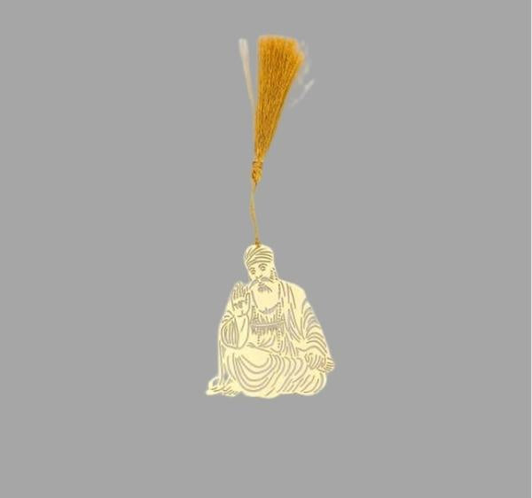 ADORAA's Gurunanak Devji Golden Brass Metal Bookmark with Golden Tassel - Perfect Gift for Friends & Family