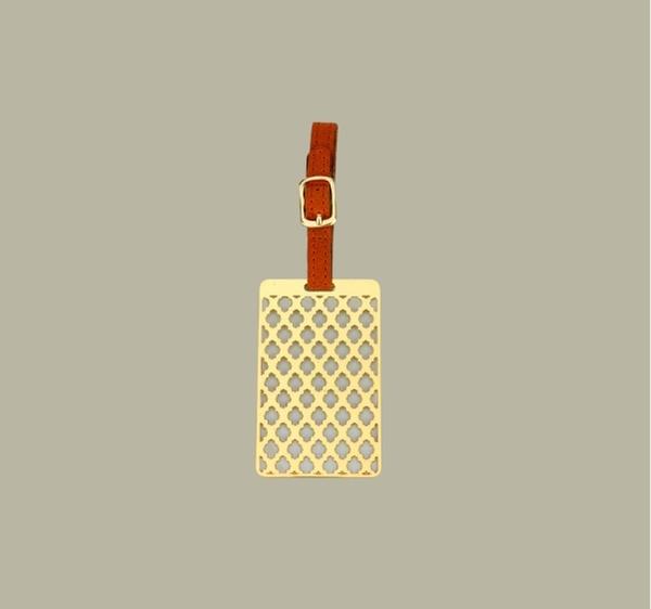 Adoraa's Noor Collection Floral Design Brass Luggage Tag