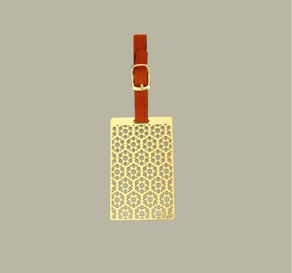 Adoraa's Noor Collection Hexagon Design Brass Luggage Tag