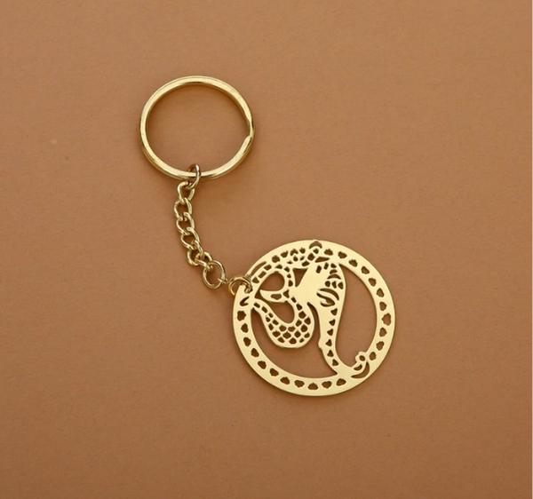 Om Ganesha Brass Key Chain Ring in Golden Finish