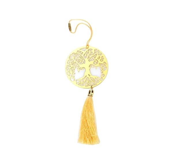 Pack of 2 - Tree of Life Hanging Accessories for Car rear view mirror Decor in Brass