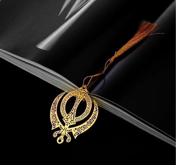 ADORAA's Punjabi Sikh Khanda Symbol Golden Brass Metal Bookmark