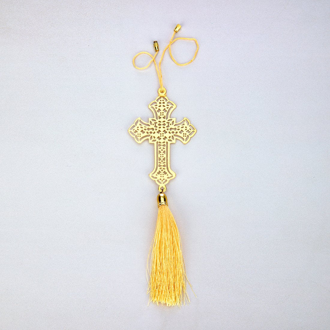 Pack of 2 - Christian Jesus Cross Hanging Accessories for Car rear view mirror Décor in Brass