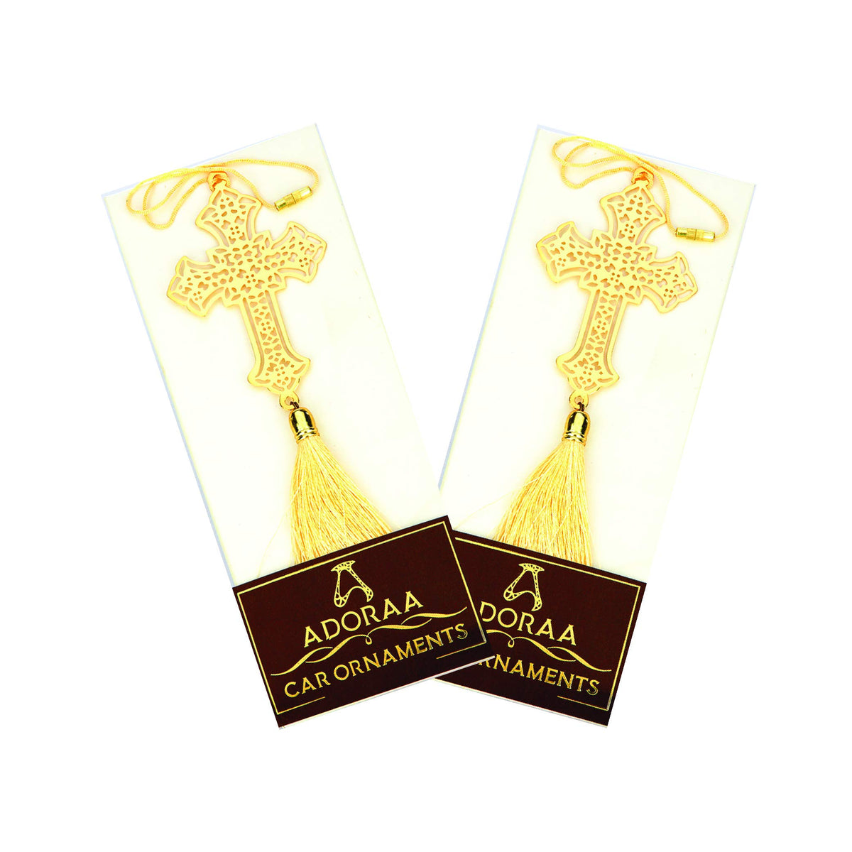 Pack of 2 - Christian Jesus Cross Hanging Accessories for Car rear view mirror Décor in Brass