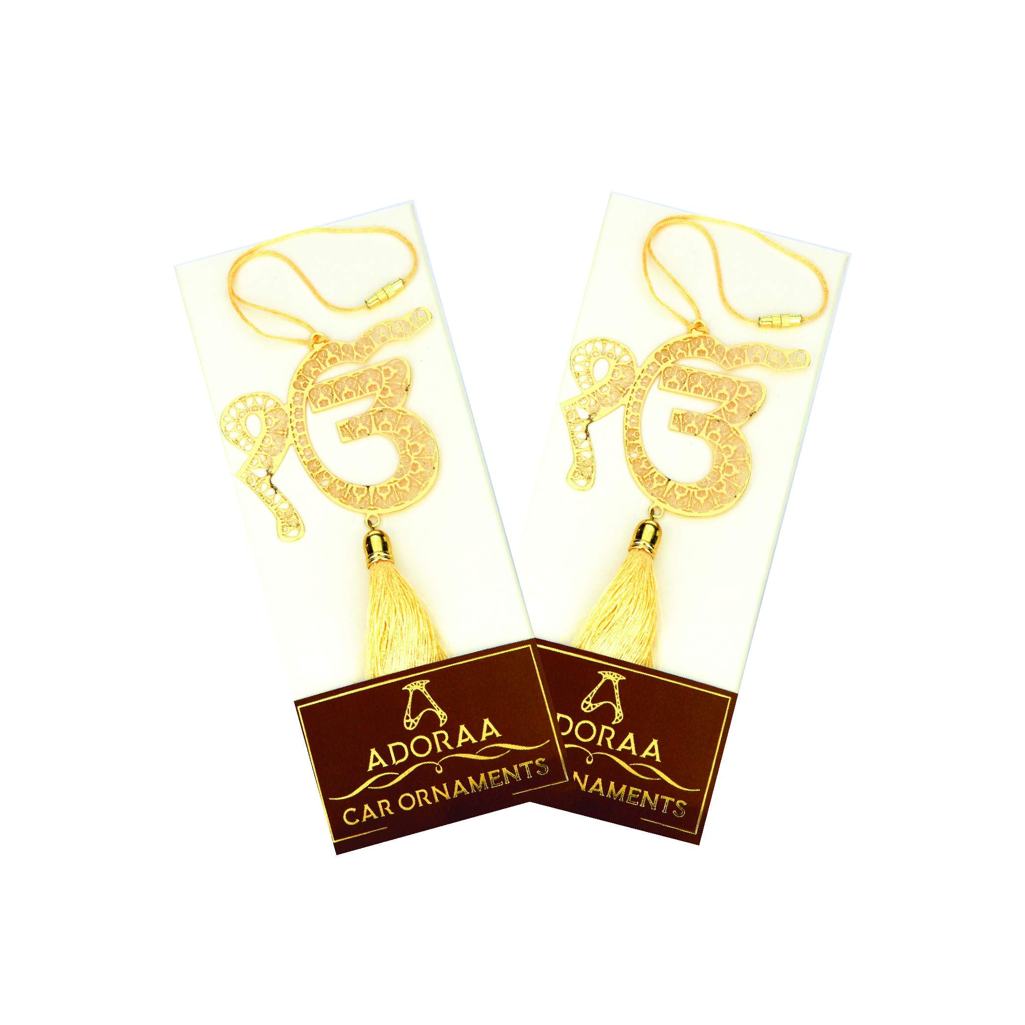 Pack of 2 - Punjabi Sikh Ik Onkar Hanging Accessories for Car rear view mirror Decor in Brass