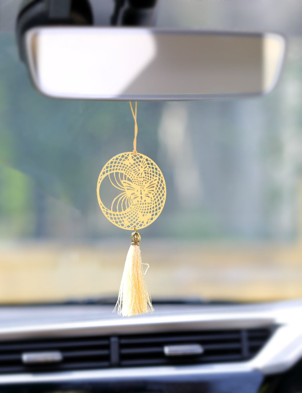 Good vibes only car rear view mirror hanging décor in brass metal