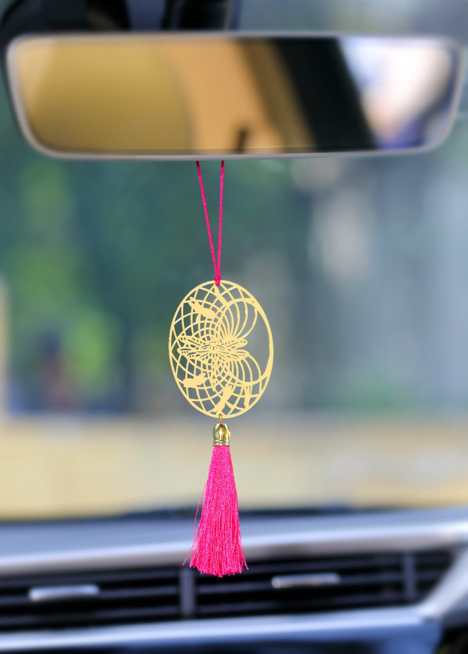 Dragonfly car rear view mirror hanging décor in brass metal