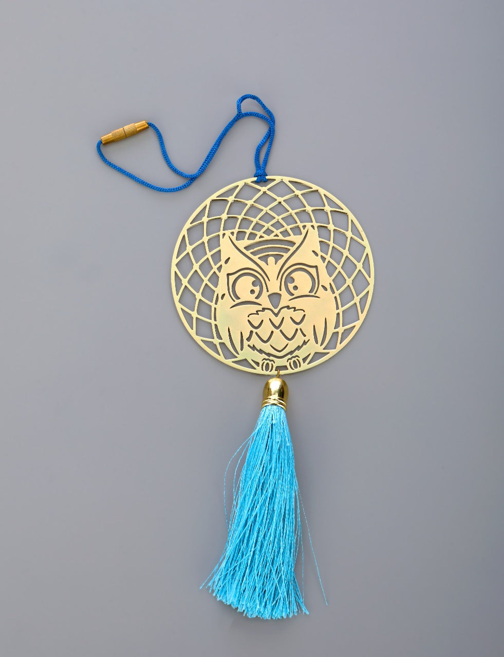 Owl car rear view mirror hanging décor in brass metal