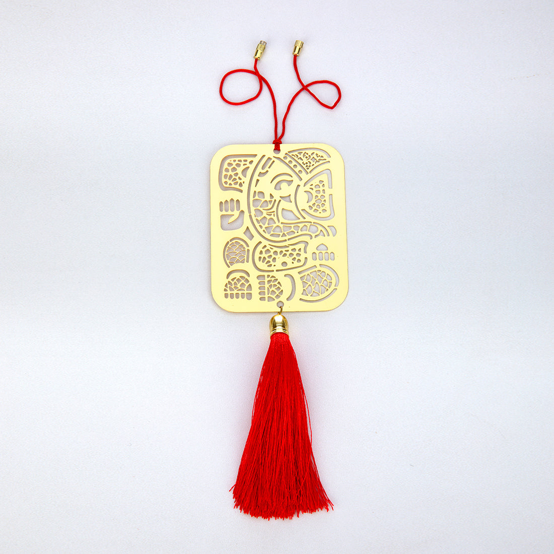 Pack of 2 - Geometrical Ganesha Ganesh Ganpati Hanging Accessories for Car rear view mirror Decor in Brass