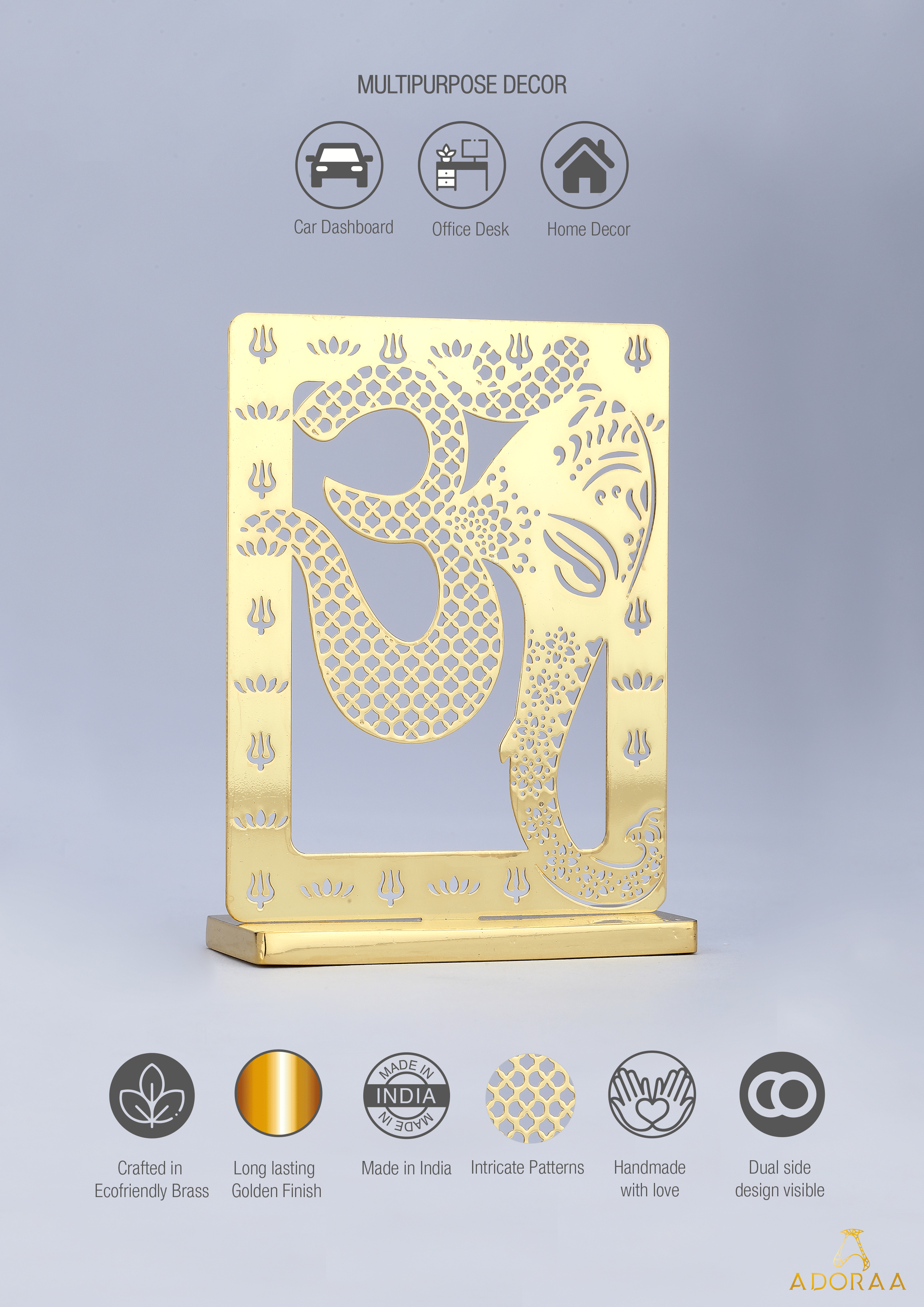 Om Ganesha Desk/Car Dashboard Décor crafted in brass with golden finish