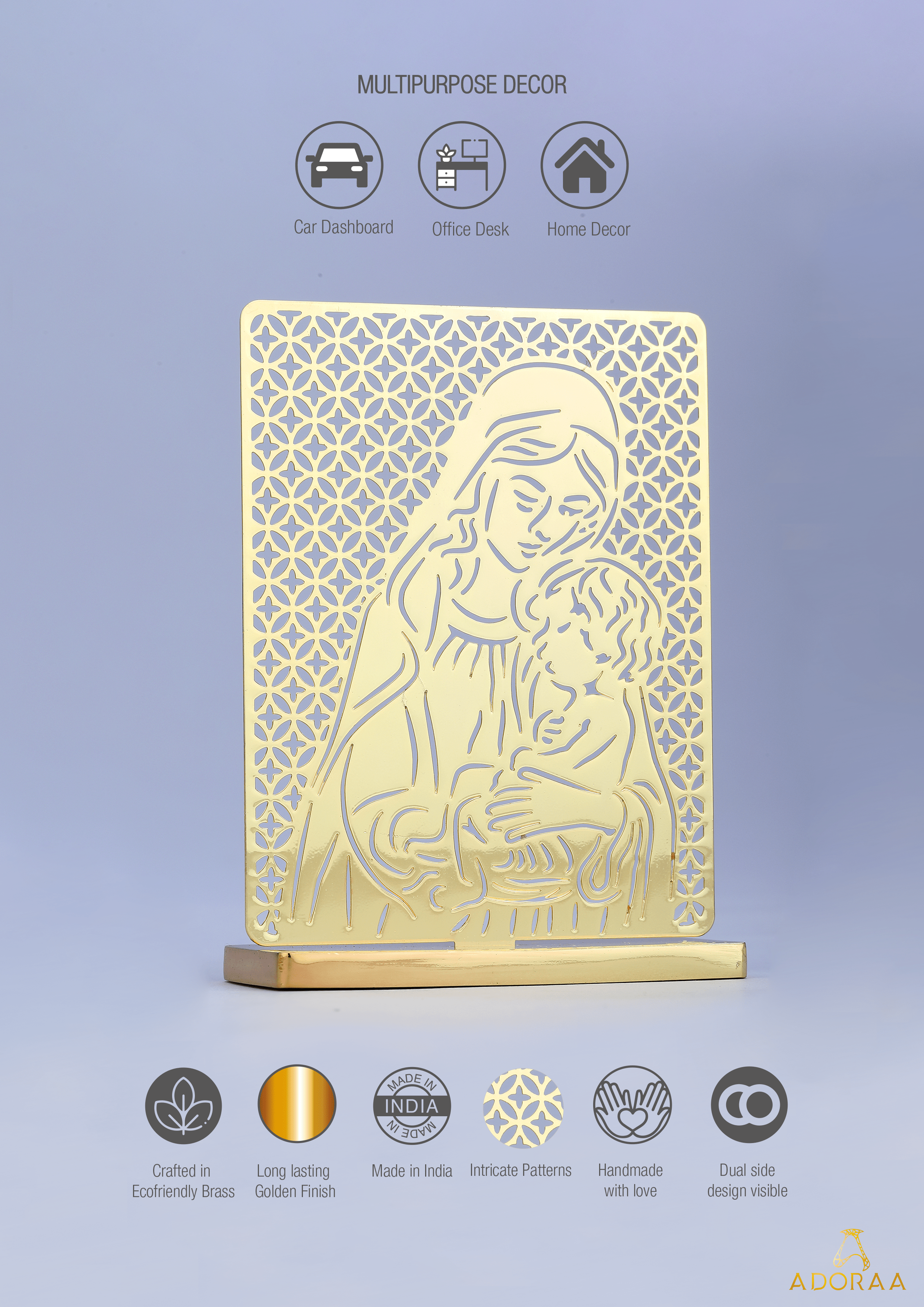 Jesus & Mary Desk/Car Dashboard Décor crafted in brass with golden finish