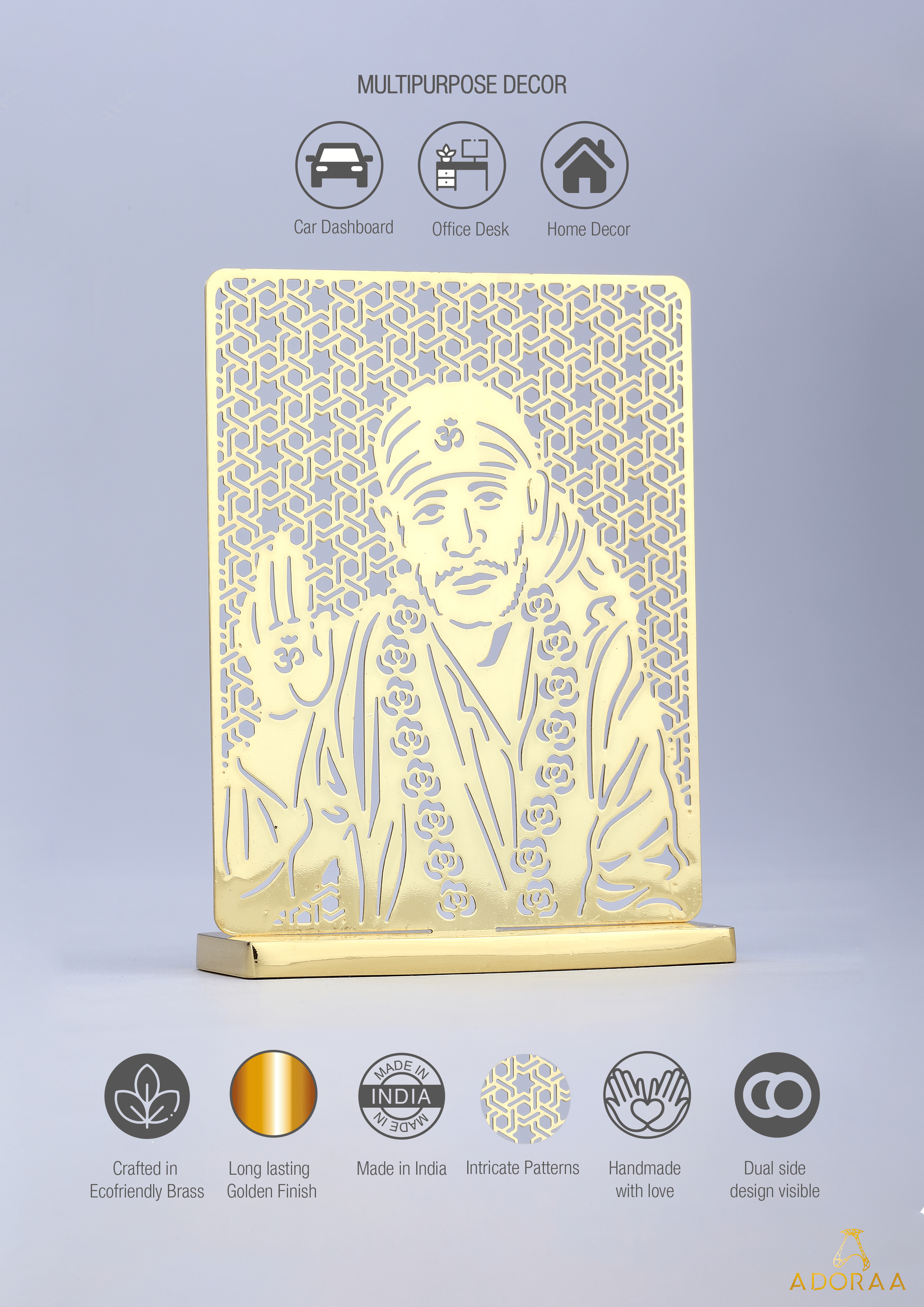 Sai Baba Desk/Car Dashboard Décor crafted in brass with golden finish