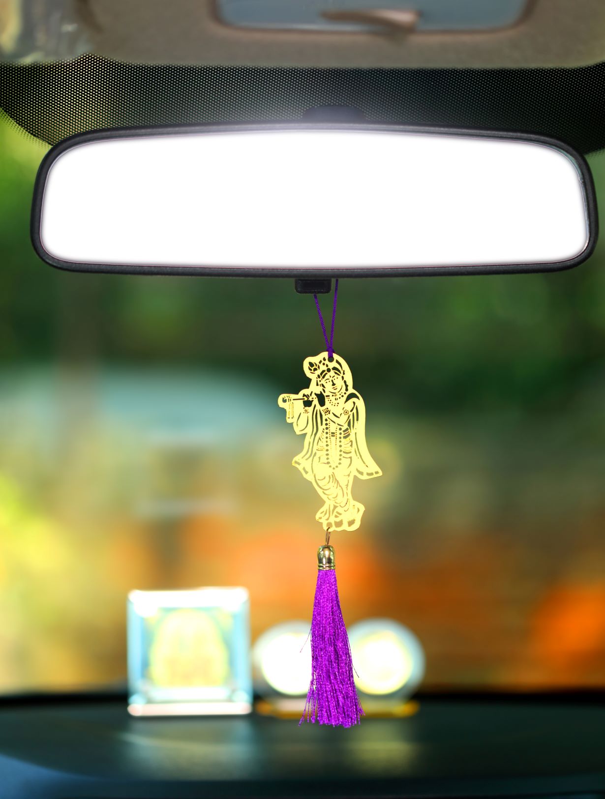 Pack of 2 - Hindu God Shri Krishna/Krishan Kanihiya Car rear view mirror hanging décor accessories in Brass