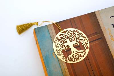ADORAA's  Tree of Life Golden Brass Metal Bookmark with Golden Tassel - Perfect Gift for Friends & Family