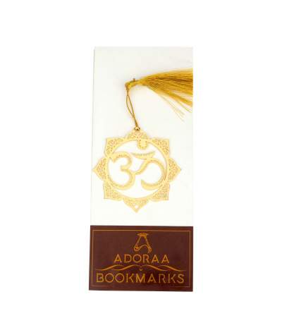 ADORAA's AUM/OM Symbol in Floral pattern Golden Brass Metal Bookmark with Golden Tassel - Perfect Gift for Friends & Family