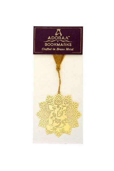 ADORAA's Lotus Ganesha Golden Brass Metal Bookmark with Golden Tassel - Perfect Gift for Friends & Family