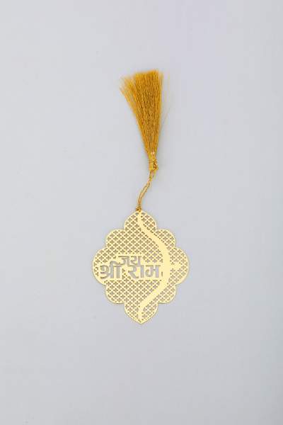 ADORAA's Jai Shree Ram Golden Brass Metal Bookmark with Golden Tassel - Perfect Gift for Friends & Family