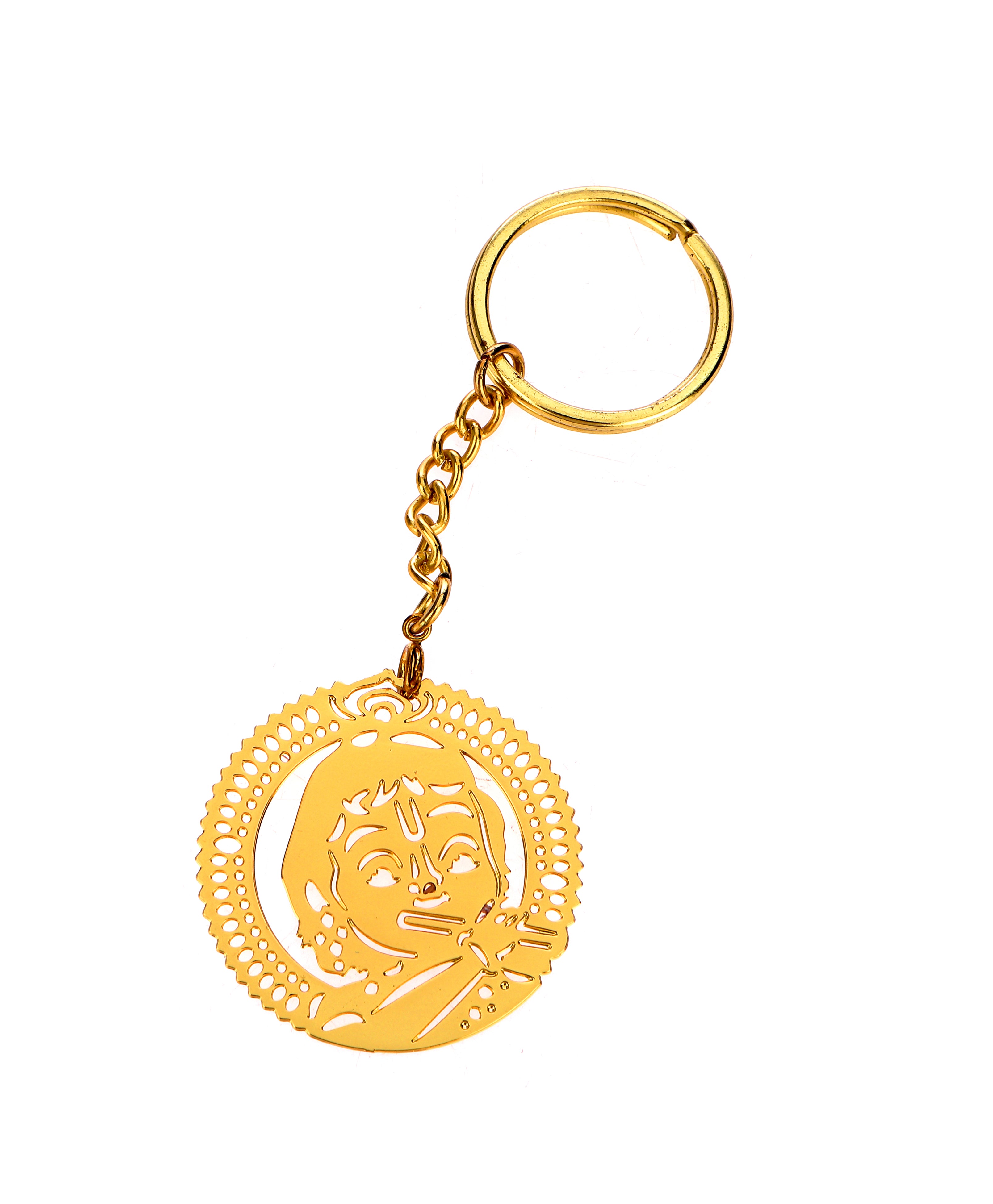 Bal Krishna Brass Key Chain Ring in Golden Finish