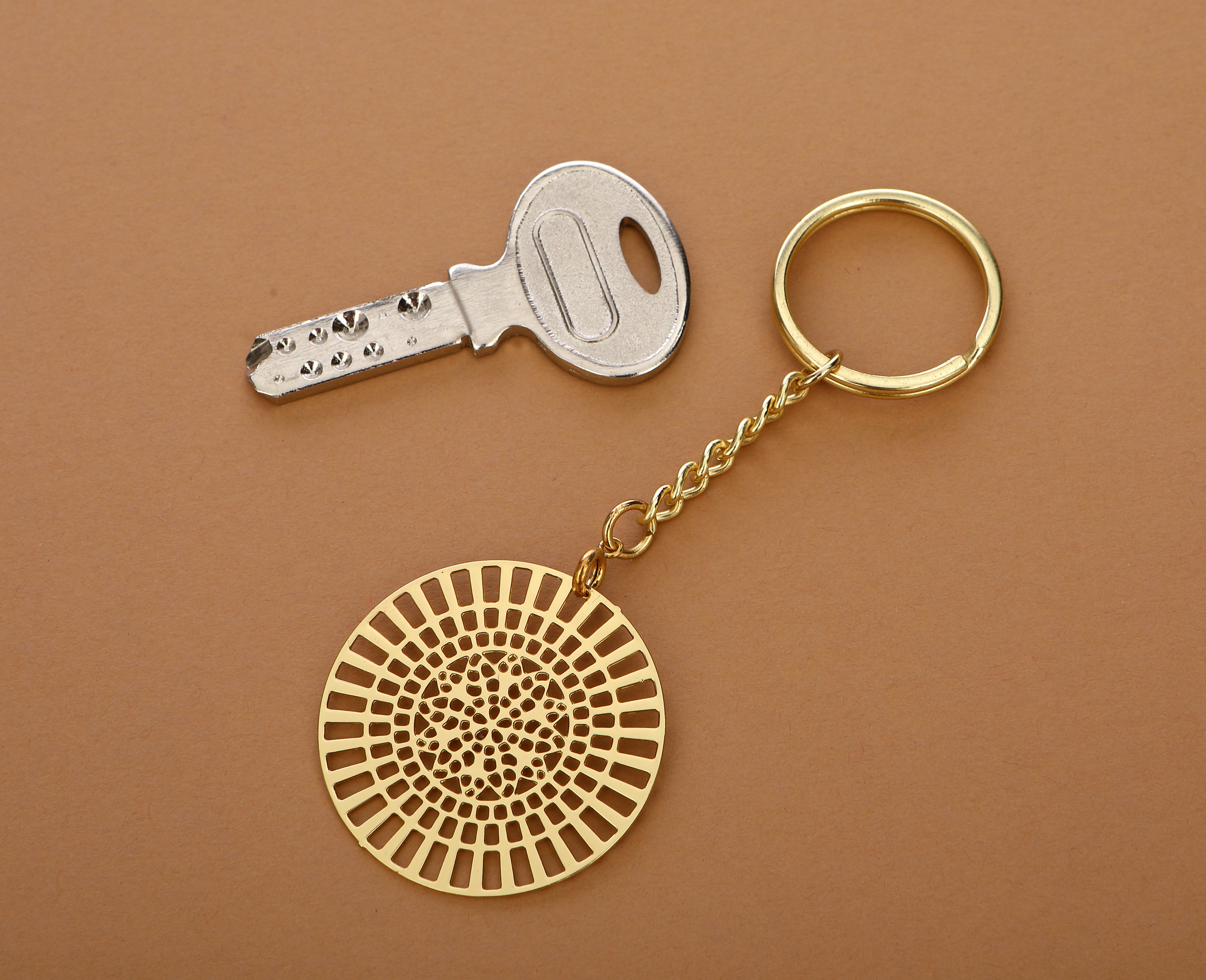 Dial Design Brass Key Chain Ring in Golden Finish