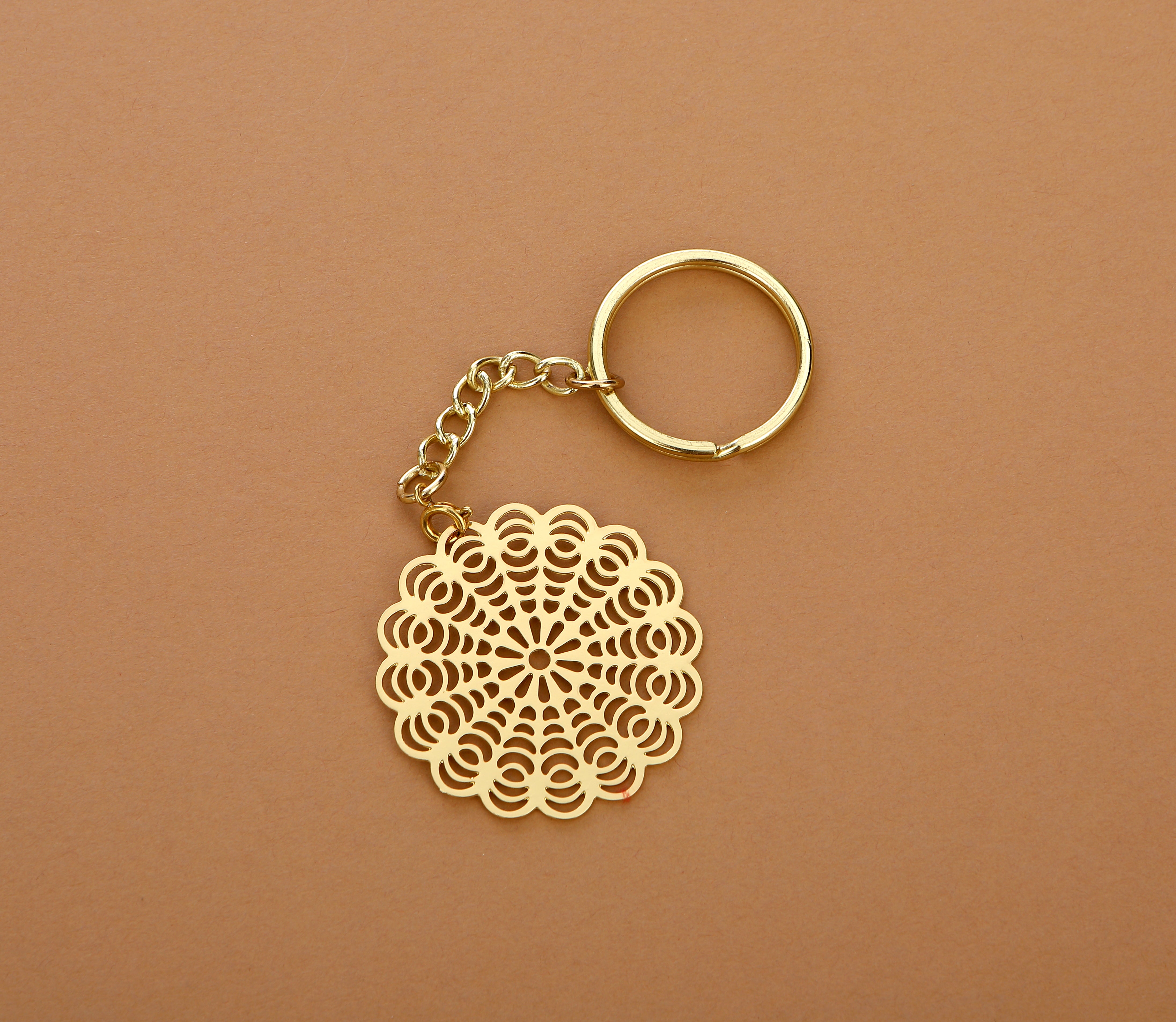 Adoraa's Floral Brass Key Chain Ring in Golden Finish
