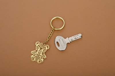 Adoraa's Teddy bear Brass Key Chain Ring in Golden Finish