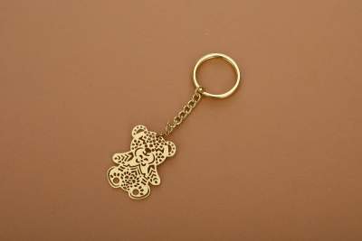 Teddy bear Brass Key Chain Ring in Golden Finish