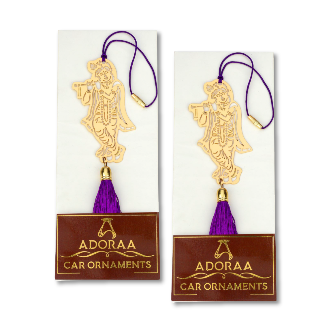 Pack of 2 - Hindu God Shri Krishna/Krishan Kanihiya Car rear view mirror hanging décor accessories in Brass