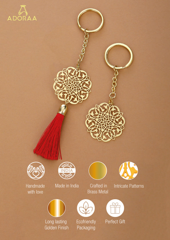 Mughal Design Brass Key Chain Ring in Golden Finish