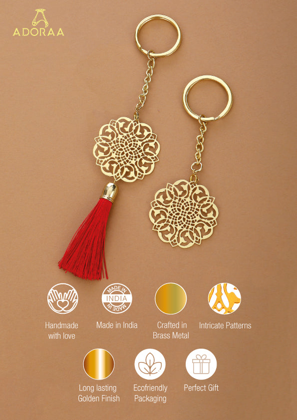 Adoraa's Mughal Design Brass Key Chain Ring in Golden Finish