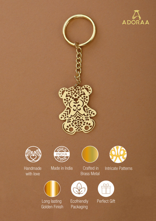 Teddy bear Brass Key Chain Ring in Golden Finish